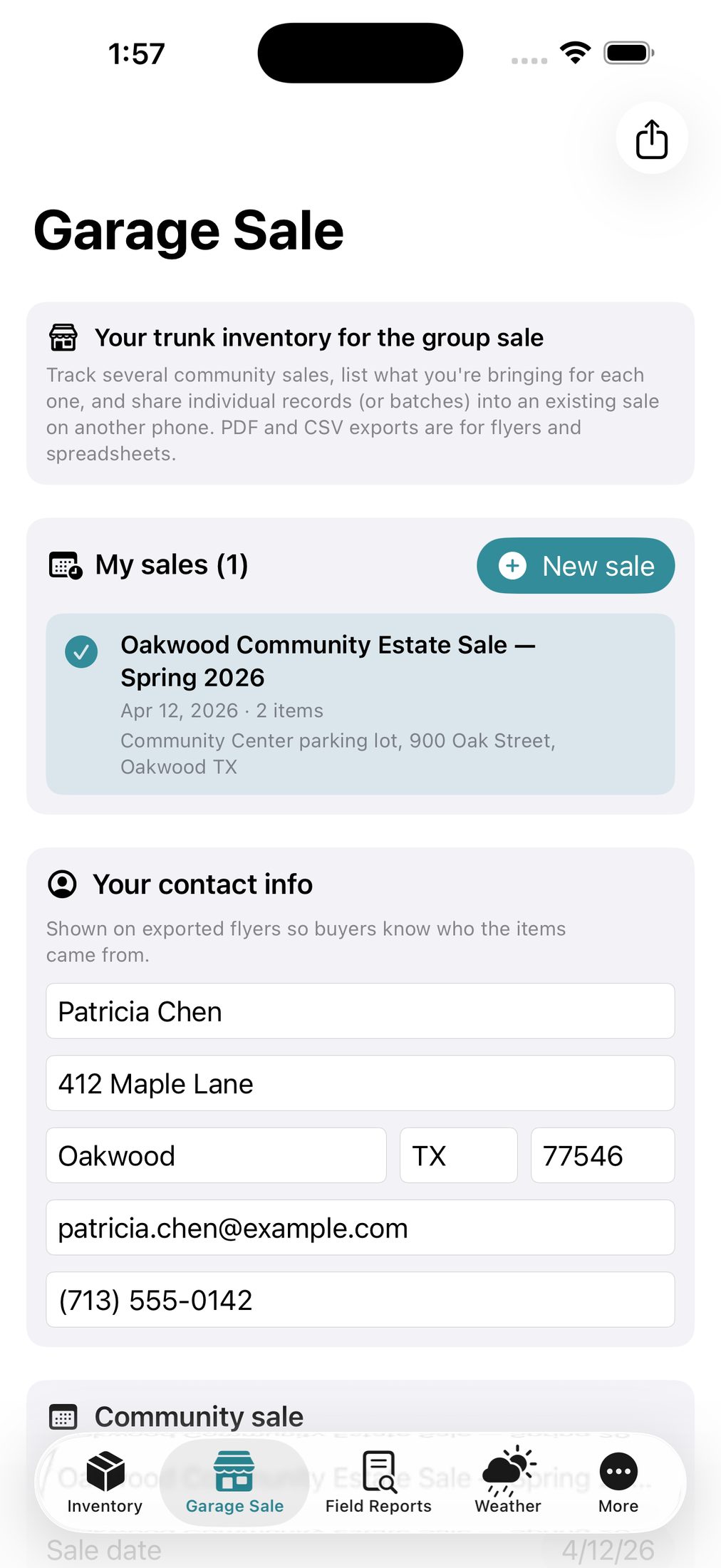 CRSpit garage sale on iPhone