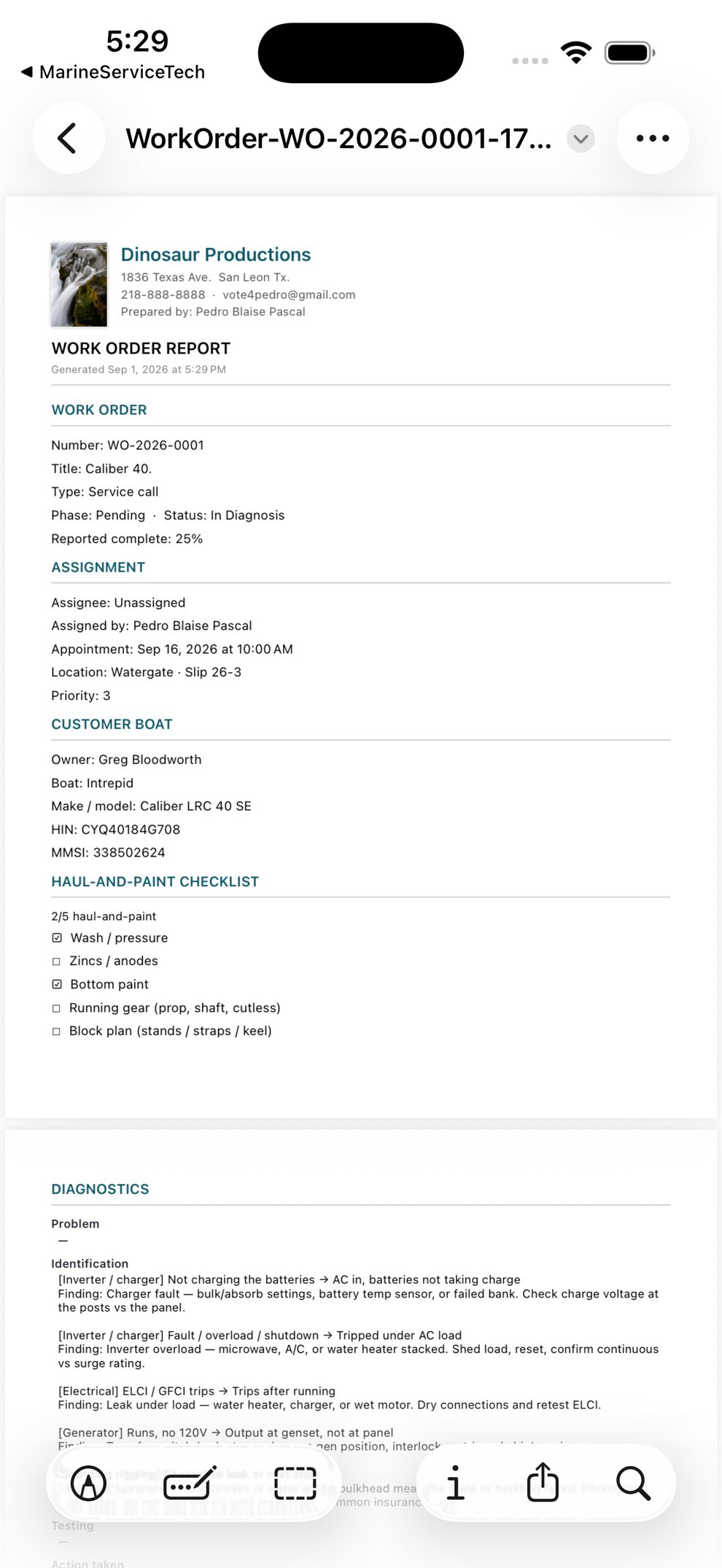 Work-order PDF with letterhead and HIN